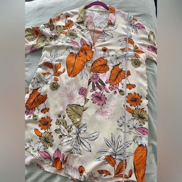 Cupshe Cream Floral Button-Front Tunic Orange & Purple Blooms - Picture 8 of 9